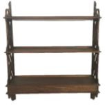 A SET OF THREE TIER CHINESE CHIPPENDALE DESIGN MAHOGANY WALL HANGING SHELVES With an arrangement