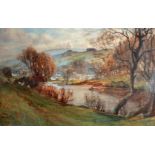 SAM GARRETT, 1867 - 1947, TWO WATERCOLOURS Landscape country view, rowing boats on a river and a