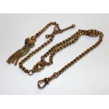 A VICTORIAN 9CT GOLD LADIES' ALBERTINA CHAIN Box link set chain set with Rococco style shells, T bar