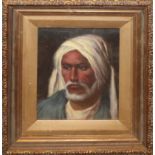 AN OIL OF A NORTH AFRICAN BEARDED MAN Wearing a traditional headscarf and robe, framed and