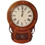 A 19TH CENTURY AMERICAN ROSEWOOD WALL CLOCK The circular white dial with black Roman number