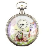 BOVET, SWISS, AN EARLY 19TH CENTURY CHINESE AUTOMATON SILVER AND ENAMEL EROTIC POCKET WATCH