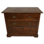 A LATE 19TH CENTURY CHEST Of three long drawers, raised on bracket feet. (h 78cm x w 98cm x d 54cm)