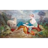 MANNER OF FRANÇOIS BOUCHER, A LARGE LATE 19TH/EARLY 20TH CENTURY OIL ON CANVAS Shepherdess and sheep