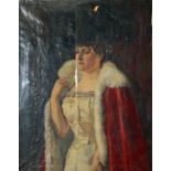 HENRY SOMERS KORTRIGHT, 1870 - 1942, A LARGE OIL ON CANVAS Portrait of a lady wearing a fur lined