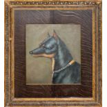 OIL PAINTING Portrait of a dogs head (possibly a Manchester Terrier), framed and glazed. (approx