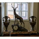 AN IMPRESSIVE LATE 19TH CENTURY FRENCH GILT METAL CLOCK AND GARNITURE