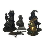 A COLLECTION OF FIVE CAST DOORSTOPS To include Punch & Judy, Wellington etc.