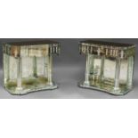 A PAIR OF 20TH CENTURY VENETIAN ENGRAVED MIRROR GLASS CONSOLE TABLES The sectional wavy frieze