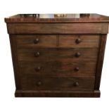 A VICTORIAN MAHOGANY CHEST Of two short and four long drawers, raised on a plinth base. (110cm x