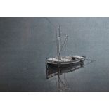 ALAN FARRELL, WATERCOLOUR Marine scene, a single rowing boat on a calm sea, framed and glazed. (