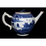A QIANGLONG BLUE AND WHITE TEAPOT AND COVER Of globular form, decorated in deep blue with