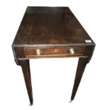 A 19TH CENTURY PEMBROKE TABLE With a single drawer and false drawer fitted with brass lion mask