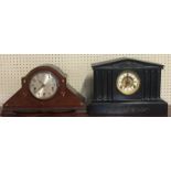 AN ART DECO PERIOD MAHOGANY AND MOTHER OF PEARL INLAID MANTEL CLOCK With Westminster chimes, along