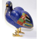 A CLOISONNÉ INCENSE BURNER FORMED AS QUAIL, CIRCA 1800 Mostly enamelled in deep blue with