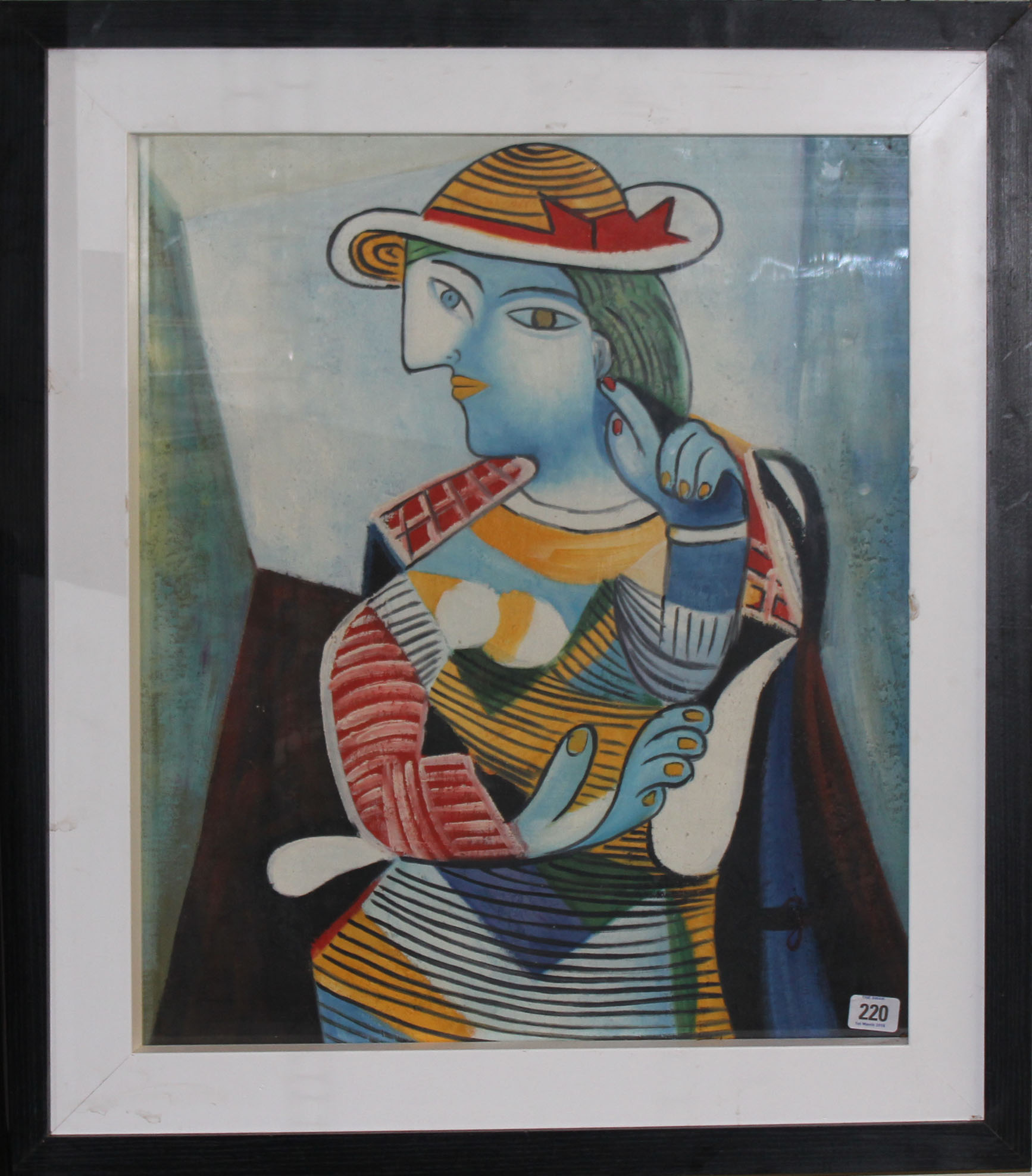 HOMAGE TO PABLO PICASSO, A STUDIO FRAMED OIL Portrait of a female in abstract. (approx 58cm x 48cm)