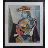 HOMAGE TO PABLO PICASSO, A STUDIO FRAMED OIL Portrait of a female in abstract. (approx 58cm x 48cm)