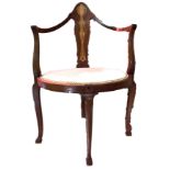 A MAHOGANY MARQUETRY INLAID CORNER BEDROOM CHAIR