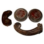 A COLLECTION OF 19TH CENTURY ROSEWOOD FURNITURE PARTS Scrolled leg with acanthus leaf decoration and