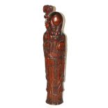 A 19TH CENTURY WELL CARVED IMPOSING BAMBOO FIGURE OF SHOULAO, THE BENEFICENT DEITY Holding a large