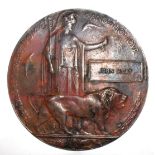 A WORLD WAR I BRONZE BRITTANIA MEMORIAL PLAQUE Cast with a figure of Brittania with a lion,