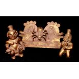 A COLLECTION OF YELLOW METAL PRE COLOMBIAN INCA/MAYAN STYLE ARTEFACTS Comprising a figurine
