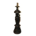 A 19TH CENTURY CAST IRON FIGURAL LAMP OF THE THREE GRACES Having acanthus leaf motifs with a