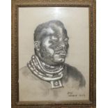 A 20TH CENTURY PASTEL AND CHALK Of an African Tribesman, signed lower right 'Day March 1953', framed