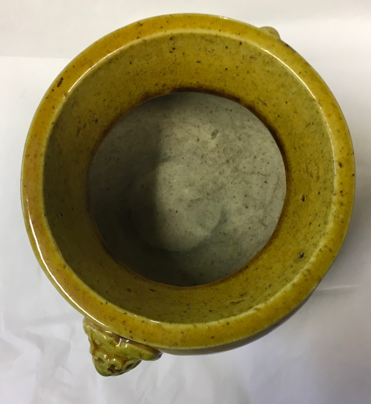 A 19TH CENTURY YELLOW GLAZED TRIPOD CENSER Having an ochre toned glaze, standing on a carved beast - Image 11 of 12