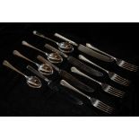 A 20TH CENTURY PART CANTEEN OF SILVER PLATED FLATWARE Comprising two sets of eight dinner knives and