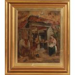 MANNER OF WILLIAM HEMSLEY, 1819 - 1906, A 19TH CENTURY OIL ON CANVAS Titled 'The Village Smithey,