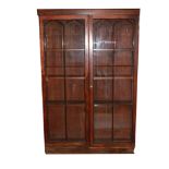 A 19TH CENTURY MAHOGANY BOOKCASE With Gothic astragal glazed doors and adjustable shelves, raised on