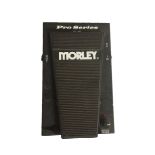 A MORLEY PRO SERIES 9V VOLUME PEDAL With white lettering on a black finish.