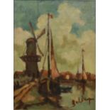 BOLLEYN, OIL ON CANVAS Norfolk river scene, windmill and boats, signed. (oil 30cm x 23cm) (frame