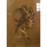 AN INTERESTING LATE 19TH/EARLY 20TH CENTURY CHARCOAL AND OIL ON PAPER Portrait of a young boy,