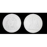 ROYAL COPENHAGEN, A PAIR OF 19TH CENTURY PARIAN WARE NEOCLASSICAL STYLE PLAQUES Decorated with an