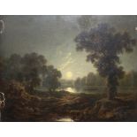 FOLLOWER OF SEBASTIAN PETHER, 1790 - 1844, A 19TH CENTURY OIL ON BOARD Moonlit river landscape
