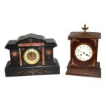 TWO 19TH CENTURY MANTEL CLOCKS To include a Belgian slate architectural style clock, with rouge