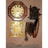A COLLECTION OF 18TH CENTURY CLOCK PARTS To include a brass square longcase clock dial, an octagonal