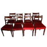 A 19TH CENTURY HARLEQUIN SET OF EIGHT MAHOGANY BAR BACK CHAIRS.