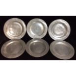 A COLLECTION OF ANTIQUE IRISH PEWTER PLATES Of plain form stamped with four touch marks, including a