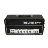 A SOUND CITY L50 PLUS GUITAR AMP The chrome front with dual inputs and frequency dials.