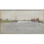 HENRY SCOTT TUKE, R.A., R.W.S., 1858- 1929, WATERCOLOUR Boats on an estuary, signed and dated