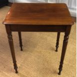 A 19TH CENTURY MAHOGANY SIDE TABLE The single top raised on turned legs. (h 74cm x w 62cm x d 46cm)