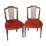 A PAIR OF 19TH CENTURY MAHOGANY CHAIRS With cut velvet overstuffed upholstered seats.