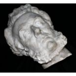 A 19TH CENTURY LIFE SIZE CARVED MARBLE PORTRAIT BUST OF ABRAHAM LINCOLN. (65cm)