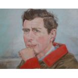 A 20TH CENTURY PASTEL PORTRAIT OF HRH PRINCE CHARLES Depicted in a pensive mood and wearing a wax