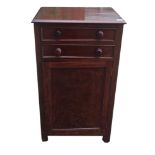 A VICTORIAN MAHOGANY SIDE CUPBOARD With two drawers above a cupboard door. (52cm x 43cm x 90cm)