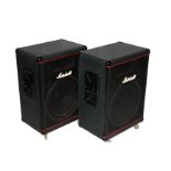 A PAIR OF MARSHALL 6121H 1 X 15 P.A SPEAKERS The 175 watt cabinets with carry handles and matt black