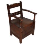 A GEORGIAN OAK ARMCHAIR With cupboard below. (53cm x 49cm x 85cm)